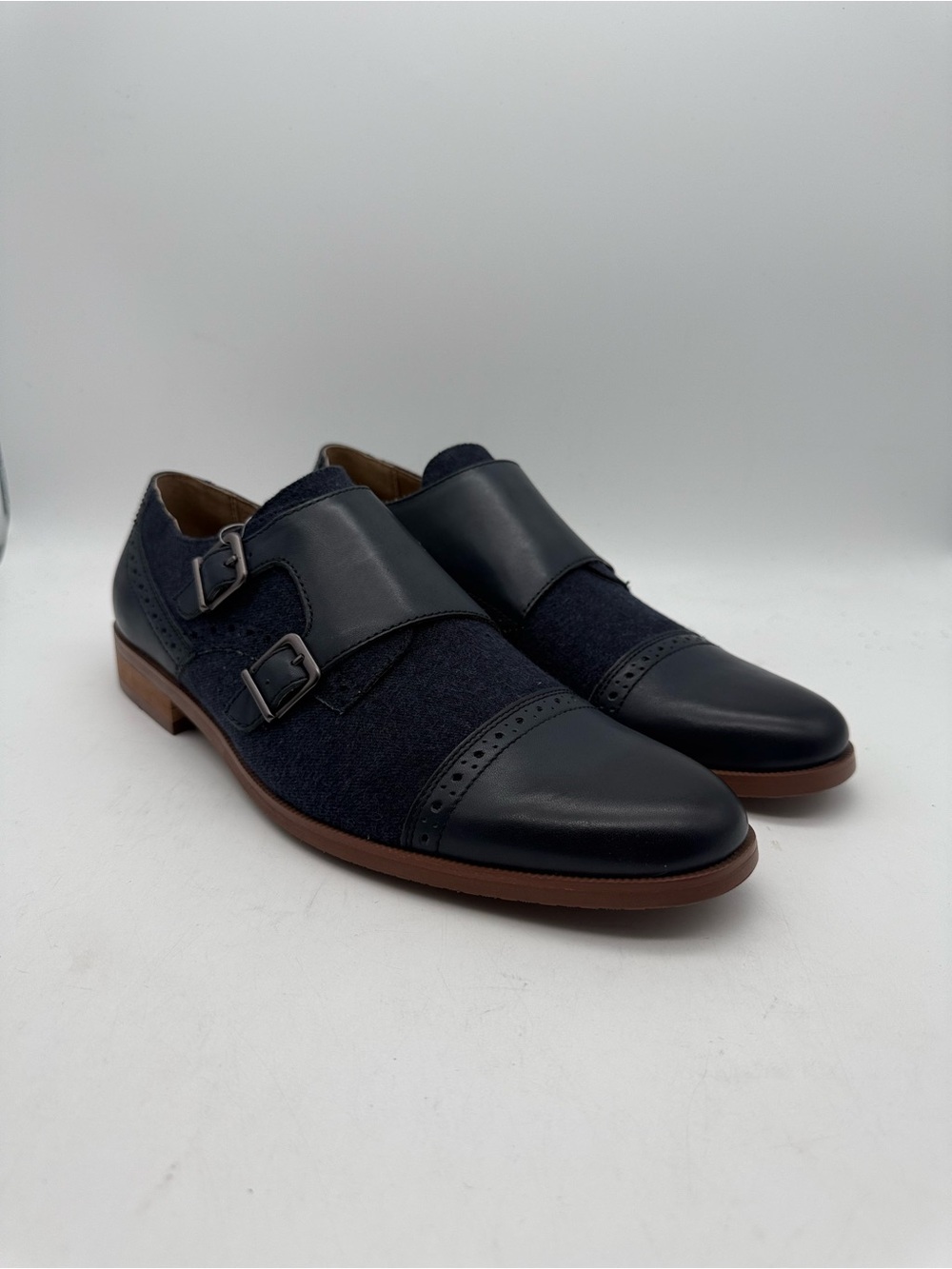 BRAND NEW Original Penguin Shoes Blue Double Monk Cap Toe Leather/Wool Sz 10